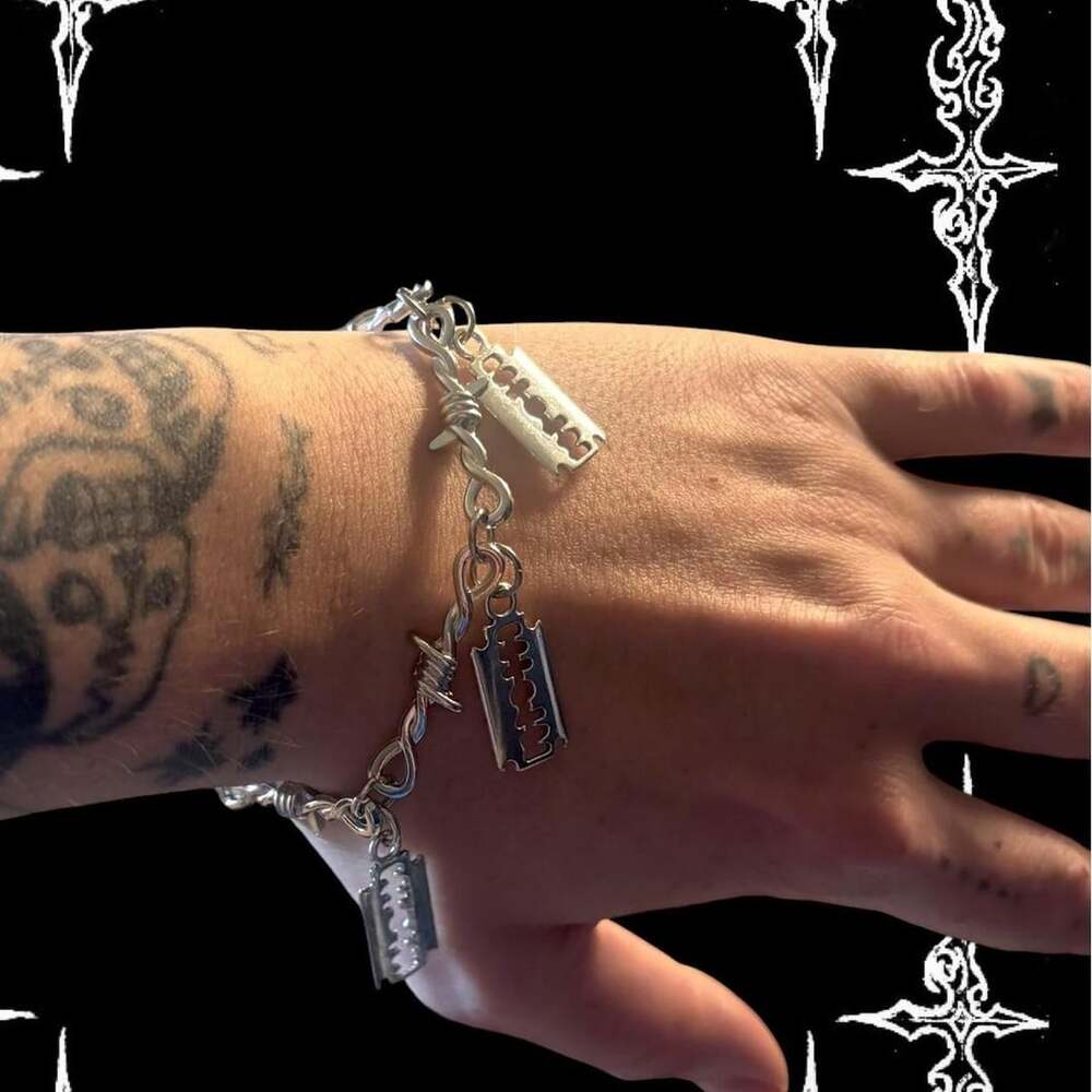 Punk Y2K Stainless Steel Razor Blade Barbed Wire Bracelet